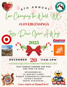 Love Blessings Toy Drive Flier showing the list of sponsors, upcoming date info